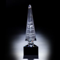 crystal tower award on black base